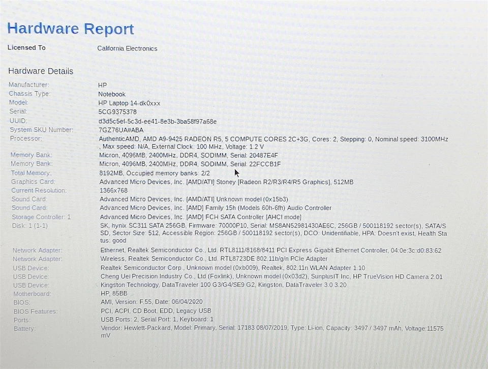 HP 14-dk0002dx Laptop AMD A9-9425 3.10GHZ 14" HD 8GB RAM 256GB M.2 Windows 11 - Image 2 of 4