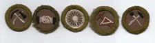 Group #7,  Lot of 5 Merit Badges, Type A-C (1911-1940), Cut Down to Round