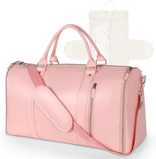 Geestock 2-in-1 Garment / Duffel Bag for Travel, Pink Faux Leather, Carry-On