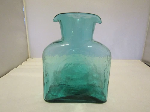 Vintage Blenko Art Glass Teal Glass Double Spout Water Carafe/Pitcher/Decanter