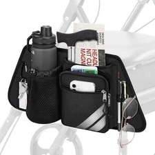 FINPAC Rollator Side Storage Bag with Cup Holder for Bariatric Walkers, Black 