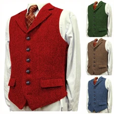 Herringbone Men's Vest Waistcoat for Wedding Tuxedo Prom Formal Business Vest