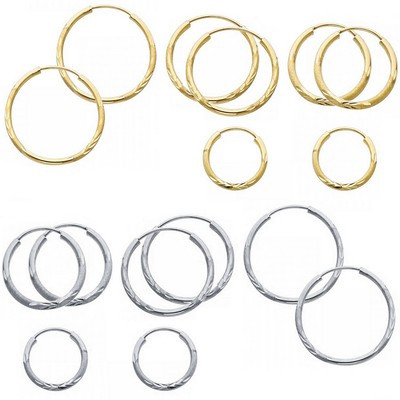 14K Gelb- oder Weißgold Satin Diamantschliff Creolen Oro Aretes Arracadas