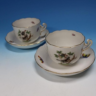 Herend Hungary Rothschild Birds Butterflies - 2 Large Cups and Saucers - 726