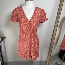 Blue Blush Women L Red Dress Cottagecore Boho Faux Wrap - No Belt