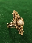 Rare Vintage Gold Tone Ring Faux Pearl Size 6 Costume Jewelry