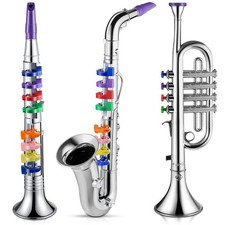 3 Pcs Kids Instruments Musical Toy Saxophone Trumpet 16.5 inches, Silver