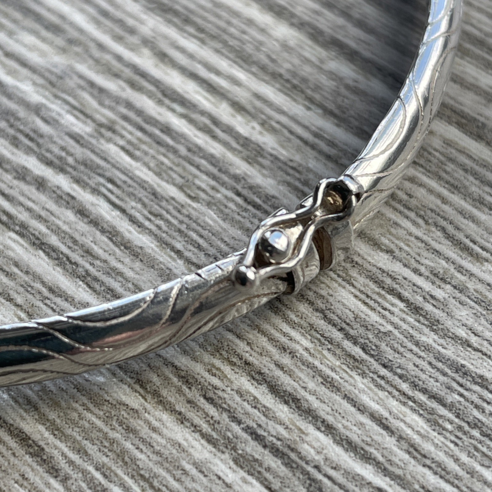 925 Silver Engraved Wave Pattern Opening Bangle 6… - image 2