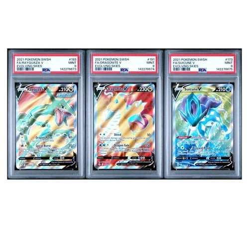 SEQUENTIAL PSA 9 RAYQUAZA V 193 DRAGONITE V 191 SUICUNE V EVOLVING SKIES POKEMON