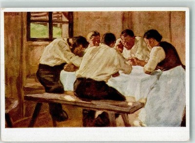39738428 - sign. Egger-Lienz Bauernfamilie bei der Mahlzeit nach einem