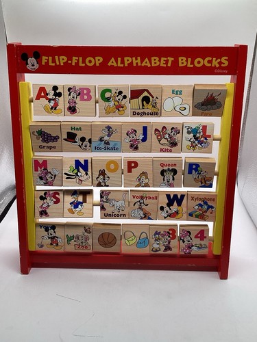 Disney Flip Flop Alphabet Blocks Board Children's Learning Toy Mickey Wood Game