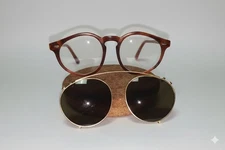 Exclusive Vintage Round Sunglasses With Clip On System Brown And Gold 