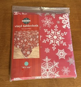 December Home 60-Inch Round Snowflake Vinyl Tablecloth in Package