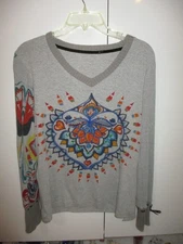 DESIGUAL LOVELY GRAY LONG SLEEVE SWEATER/T-SHIRT STYLE TOP  SIZE XL