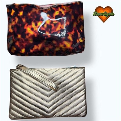Women's Makeup Bag Bundle : Bronze Chevron & Tortoiseshell Gloss Clutch