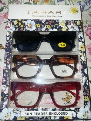 TAHARI 3-PACK +1.50 PREMIUM READING GLASSES READERS  MULTI-COLOR NEW AUTHENTIC