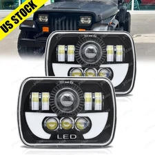 For Jeep Cherokee XJ 1984-2001 Pair 5x7" 7x6 DOT LED Headlights Hi/Lo Turn DRL
