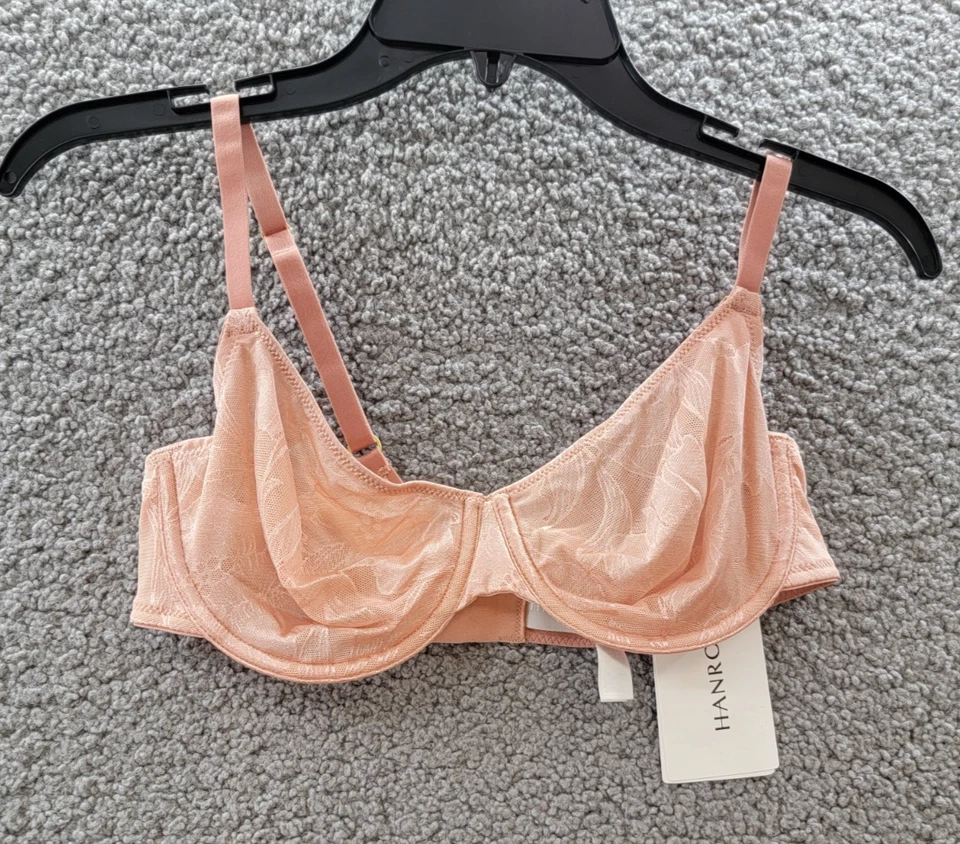 Hanro Tina Floral Lace Underwire Bra Women's 34C Mocha Powder Hook & Eye Closure - Image 2 of 4