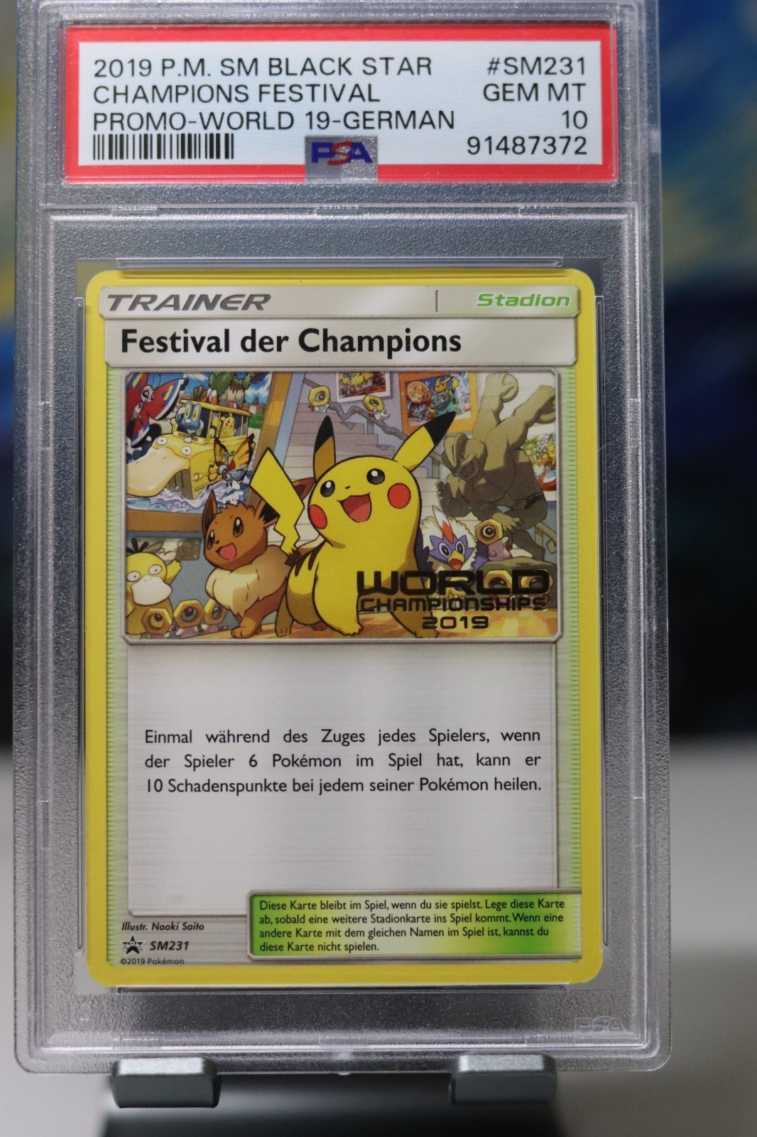 PSA 10 Gem Mint 2019 GERMAN Champions Festival Pokemon Worlds SM231 Promo Card
