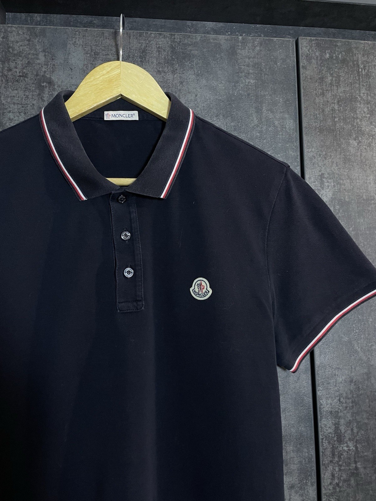 Moncler Maglia Manica Corta Navy Small Logo Polo T-shirt Striped Luxury Size M thumbnail 6