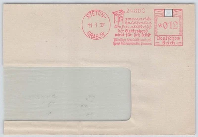 D. Reich Freistempel-Briefstück STETTIN-GRABOW 1937 Elektroherd [076] - Bild 1 von 2