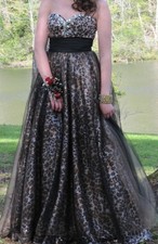 Tony Bowls Sweetheart Princess Tulle Ball Gown Leopard Dress Prom Strapless Sz 4