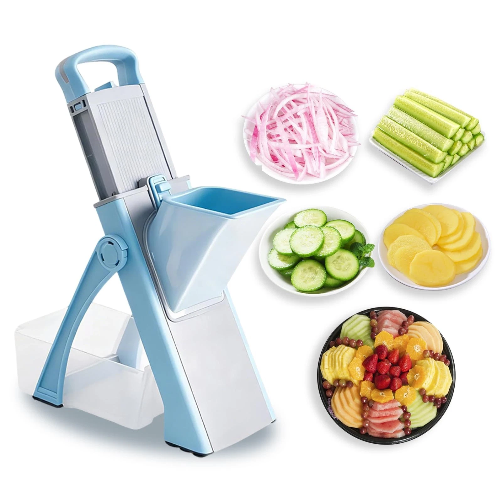 Safe Mandoline Slicer 8-in-1- Adjustable Vegetable & Potato Cutter with Remov...