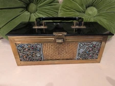 Rare Vintage Art Deco 40s Black Lucite Brass Rhinestone Purse Clutch Wilardy?
