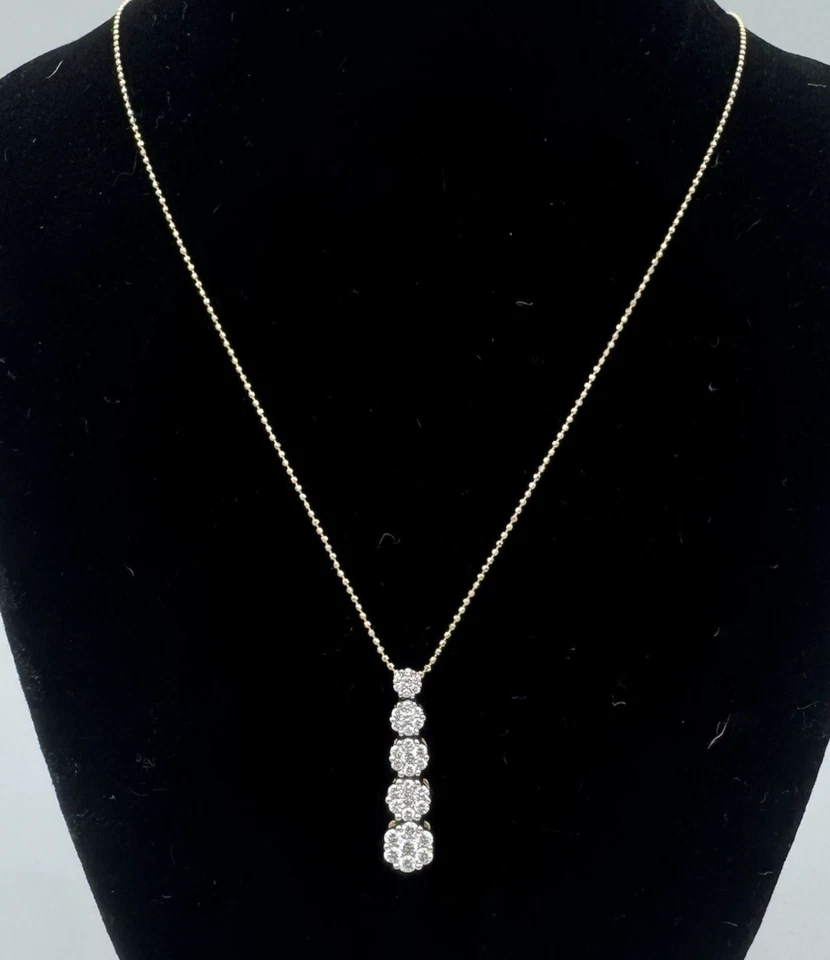 14K GOLD GENUINE NATURAL 1.00 CTW DIAMOND CLUSTER PENDANT  14K 16" NECKLACE NICE - Image 4 of 4