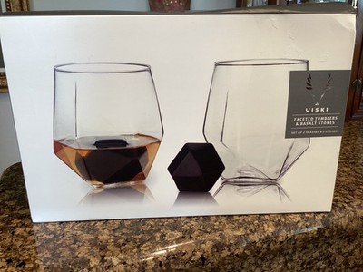 VISKI FACETED TUMBLERS GLASSWARE COCKTAIL set of 2 NIB