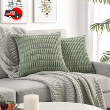 Pack of 2 Sage Green Decorative Throw Pillow Covers 18x18 Inch, Soft Corduroy St