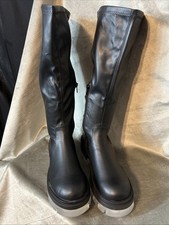 Nasty Gal Platform Knee High Chunky Heel Black Matte Tall Boots Size 39 8-8.5 