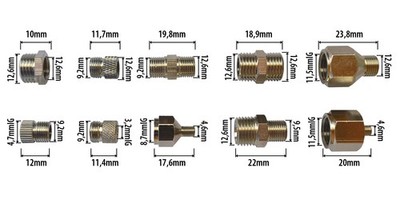 AIRBRUSH ADAPTER VERBINDUNGSSTÜCKE für AIRBRUSHKOMPRESSOREN und AIRBRUSHPISTOLEN