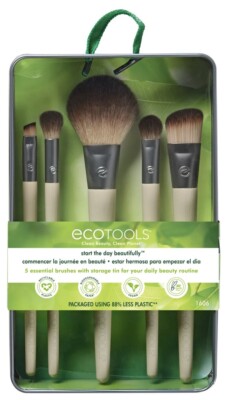 EcoTools Start The Day Beautifully 5 Piece Makeup Brush Set w/Storage Tray - NEW