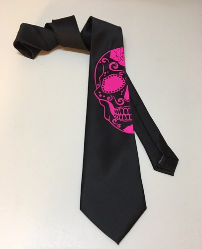 Skull Necktie, Neon Pink, Great Quality - Afbeelding 1 van 6