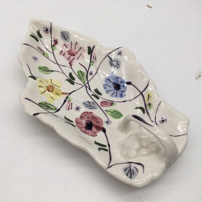Blue Ridge Southern Pottery Chintz Celery Dish leaf w/ Handle. Hand painted USA