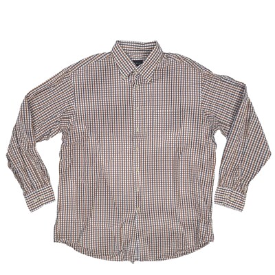 barber dress shirts Scott Barber Dress Shirt Mens XL Brown Green Plaid Cotton Button Up