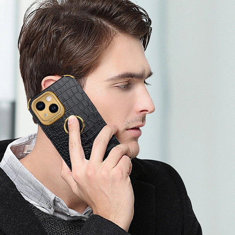 Crocodile Leather Case For iPhone 13 12 11 Pro Max XS XR 8 7+ Plating Ring Cover - Image 3 of 4