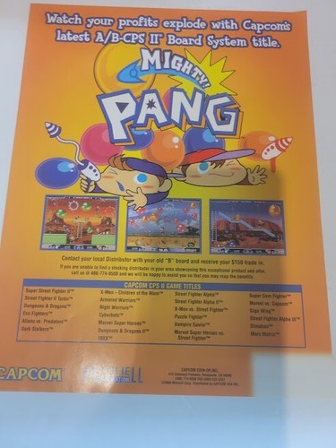 Flyer CAPCON,MIGHTY ! PANG  Arcade Video Game advertisement original see pic