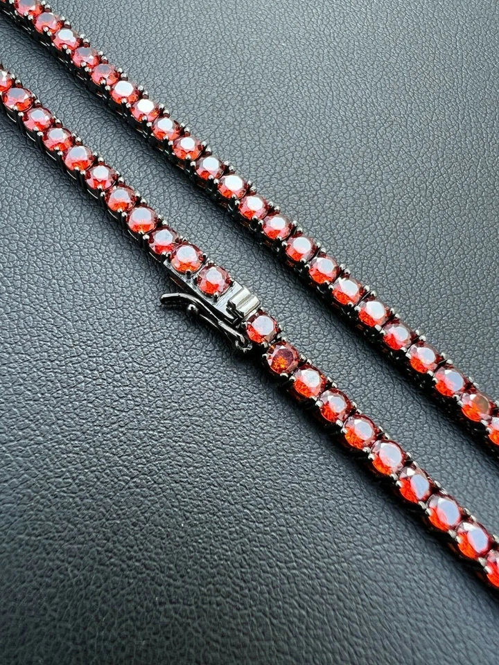 Cadena de tenis real 925 plata esterlina roja circonita cúbica collar 3 mm helado 16-28" helado Foto 2 de 4