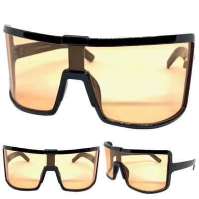 Oversized Exaggerated Retro Modern Shield Raver SUNGLASSES Large Big Black Frame