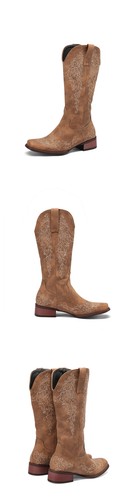 40-43 Fashion Embroidered Western Cowboy Boots Mid-calf Knee High Low Heel Shoes - Picture 12 of 19