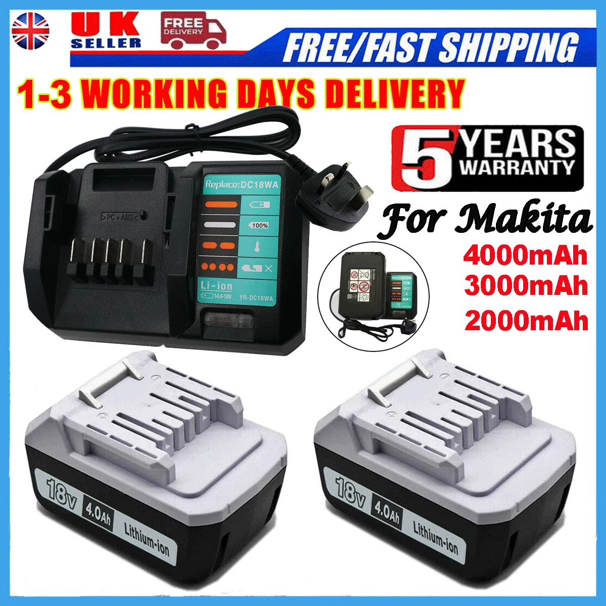 For Makita BL1815G G Series Battery BL1813G 18V 4Ah -2Ah BL1820G HP457D  198186-3