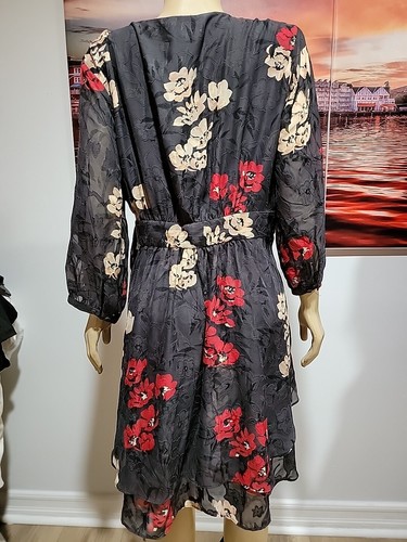 Torrid Top Or Mini Dress 1X Womens True Wrap Gray Red Floral LS high low # C4 - Picture 5 of 13