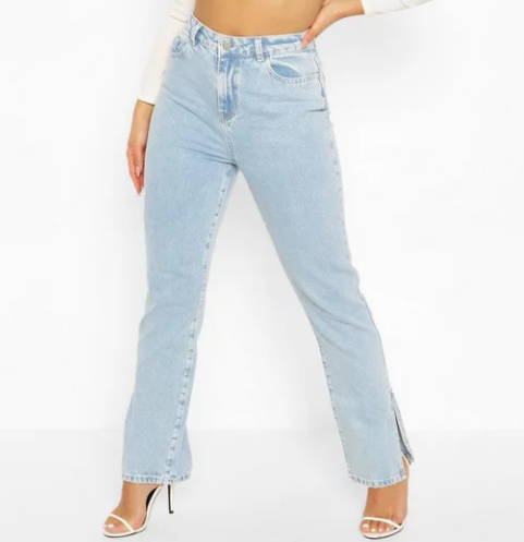 Boohoo Petite Mid Wash Split Hem Jeans 