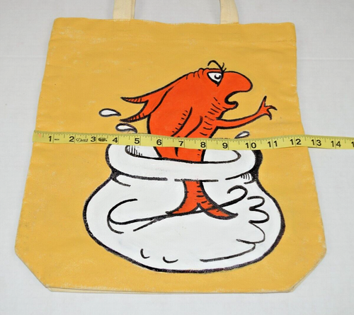 Vintage Le Tigre Tasche OOAK handbemalt Beuteltasche 90er Dr. Seuss Katze im Hut Fisch - Bild 5 von 7