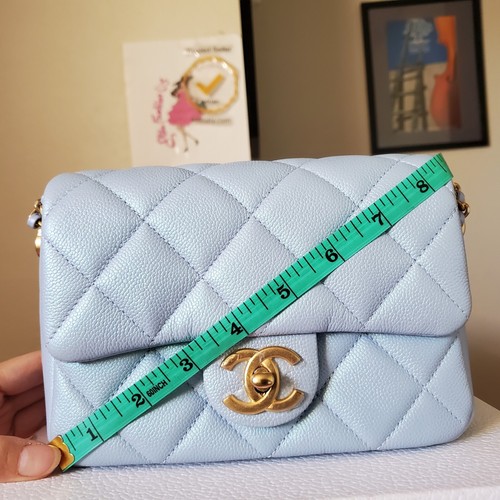 Chanel 21K My Perfect Mini classic Flap Bag Iridescent Blue Caviar W Receipt - Picture 14 of 14
