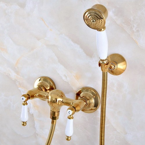 Gold Color Brass Wall Mounted Bathroom Hand Held Shower Faucet Mixer Tap mna985 - Picture 7 of 9