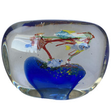 Murano Aquarium Paperweight Fish in Seaweed 6 x 4.5 x 2.5" Tropical Blue 4lb 4oz