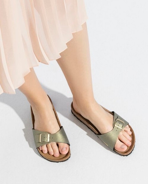 EUC Birkenstock Madrid Birko-Flor Icy Metallic Stone Gold Women's - Main Image